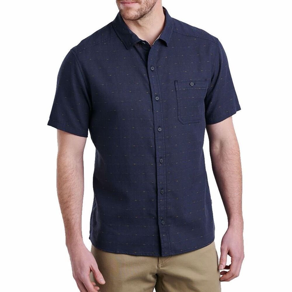 Kuhl Men’s Intrepid Skorpio Size Small Blue Linen Cotton Short Sleeve Button Up